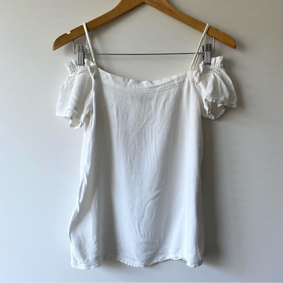 NWOT Massimo Dutti Flutter Sleeves Cold Shoulder Top White Size 8 - Picture 1 of 7